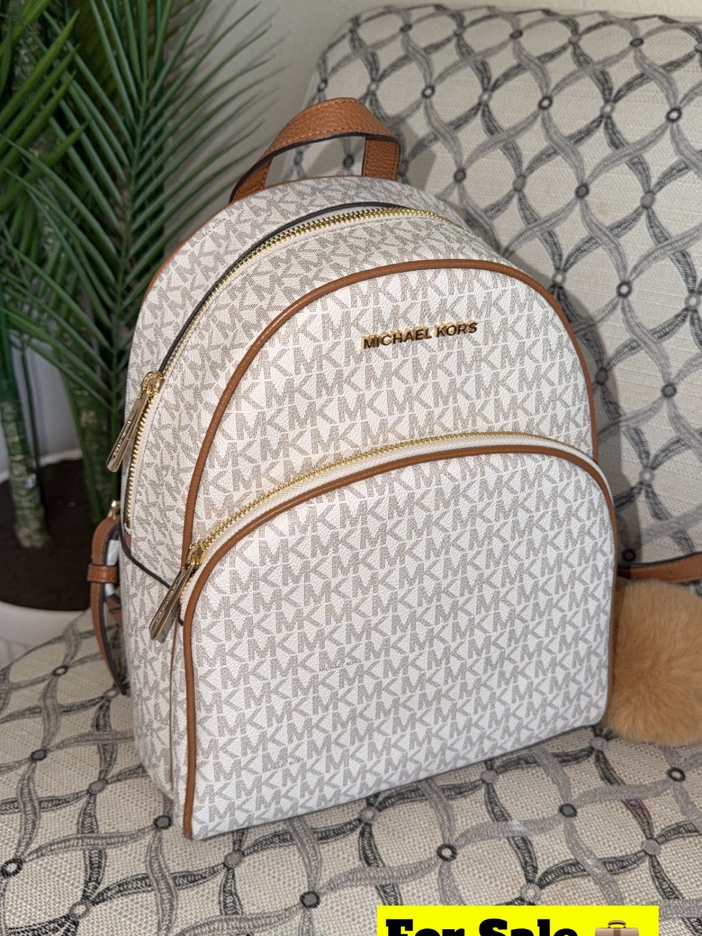 Michael Kors Cream & Tan MK Logo Mini Backpack